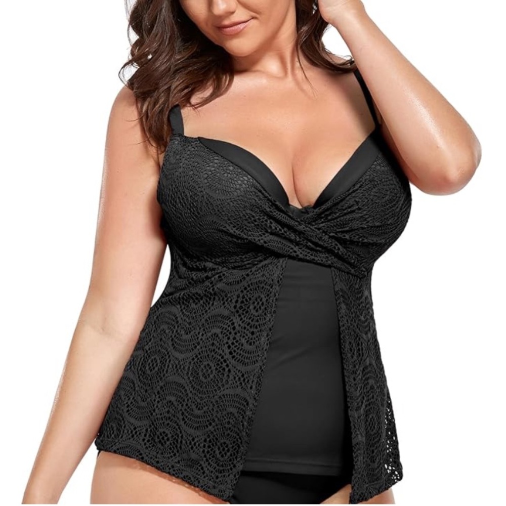 Fullfitall Women's Plus Size Tankini Top Fashion Swimwear (Top only)